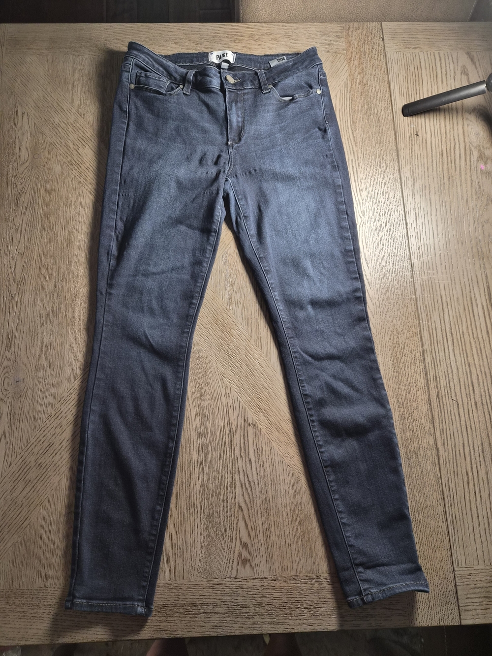 PAIGE Straight Leg Jeans in Dark Blue Denim